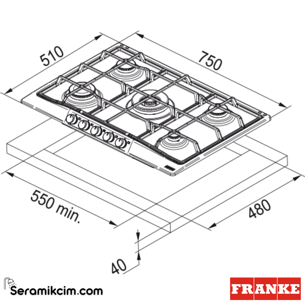 Franke Classicline FCH 755 4G TC PW C Tezgahüstü 4 Gözlü 750x510mm Altın Düğme Gazlı Ocak Krem - 106.0696.855