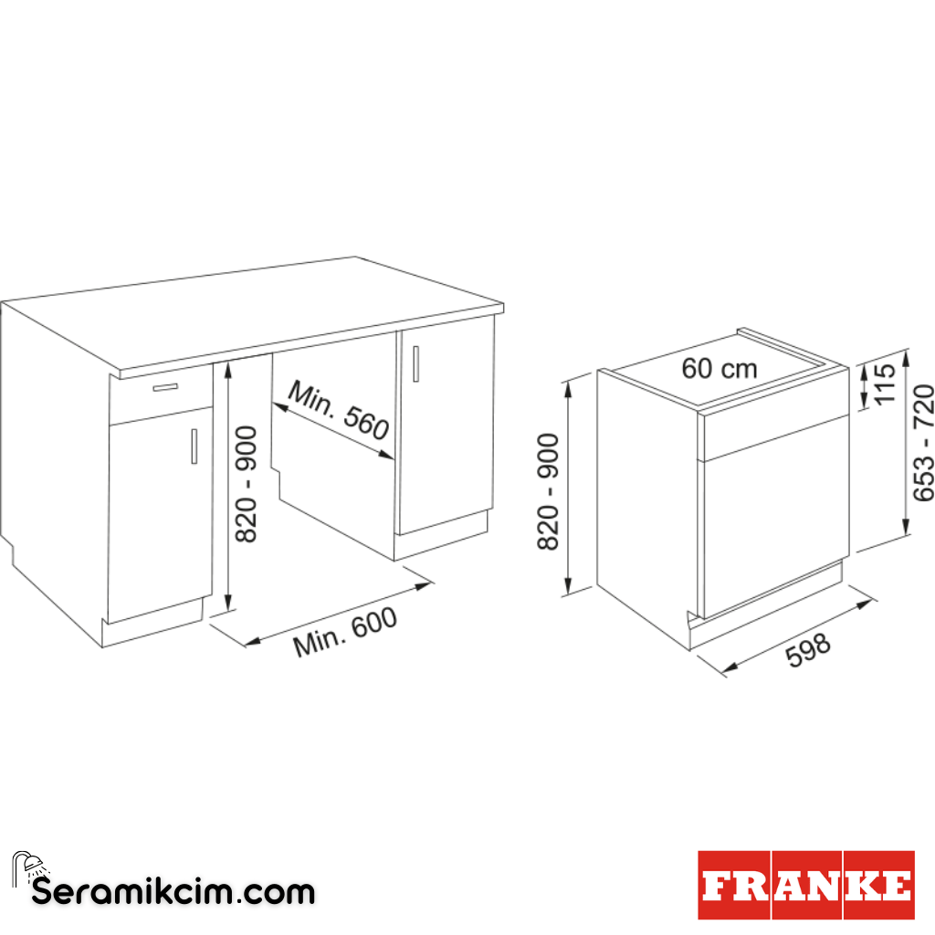 Franke FDWS 614 D8PDOSE 8 Programlı Yarı Ankastre Bulaşık Makinesi Inox / Siyah 117.0612.358 - 117.0612.358