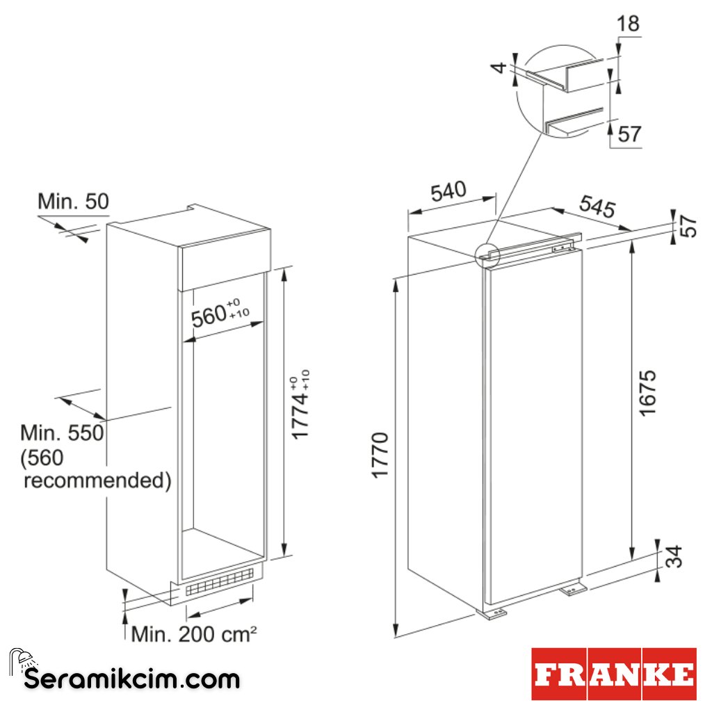 Franke FSDF 330 NF NE E No Frost 241lt Tek Kapaklı Ankastre Buzdolabı 118.0696.720 - 118.0696.720