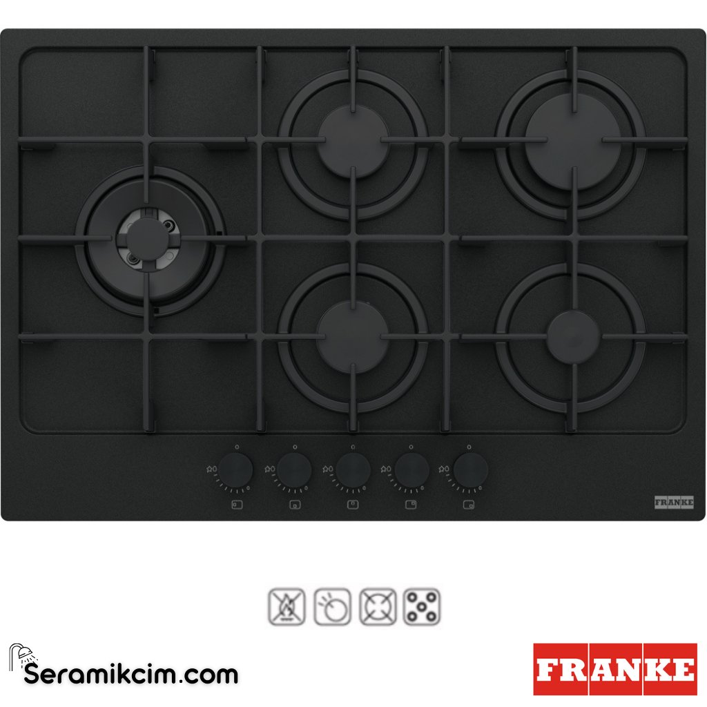 Franke Maris FHMA 755 4G DCL MB C Tezgahüstü 5 Gözlü 730x510mm Gazlı Ocak Mat Siyah - 106.0670.114