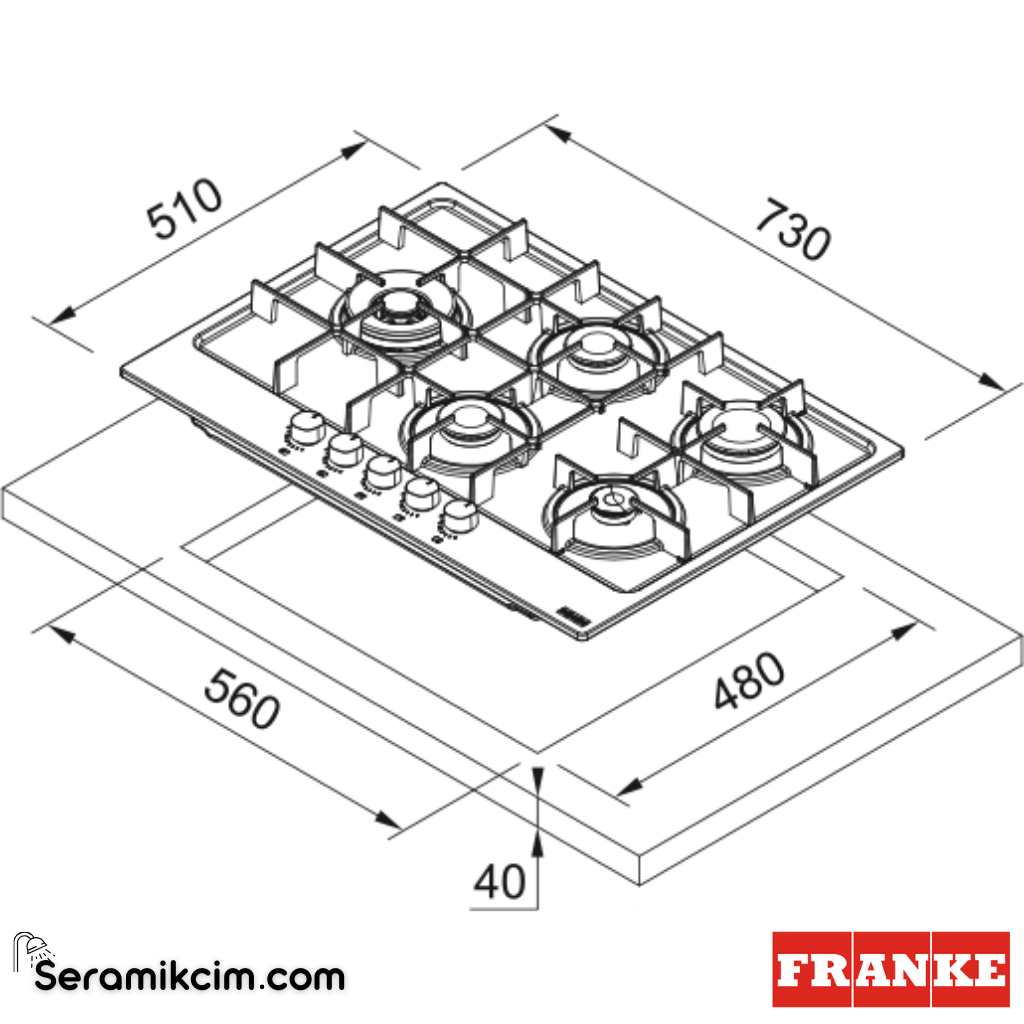 Franke Maris FHMA 755 4G DCL MB C Tezgahüstü 5 Gözlü 730x510mm Gazlı Ocak Mat Siyah - 106.0670.114