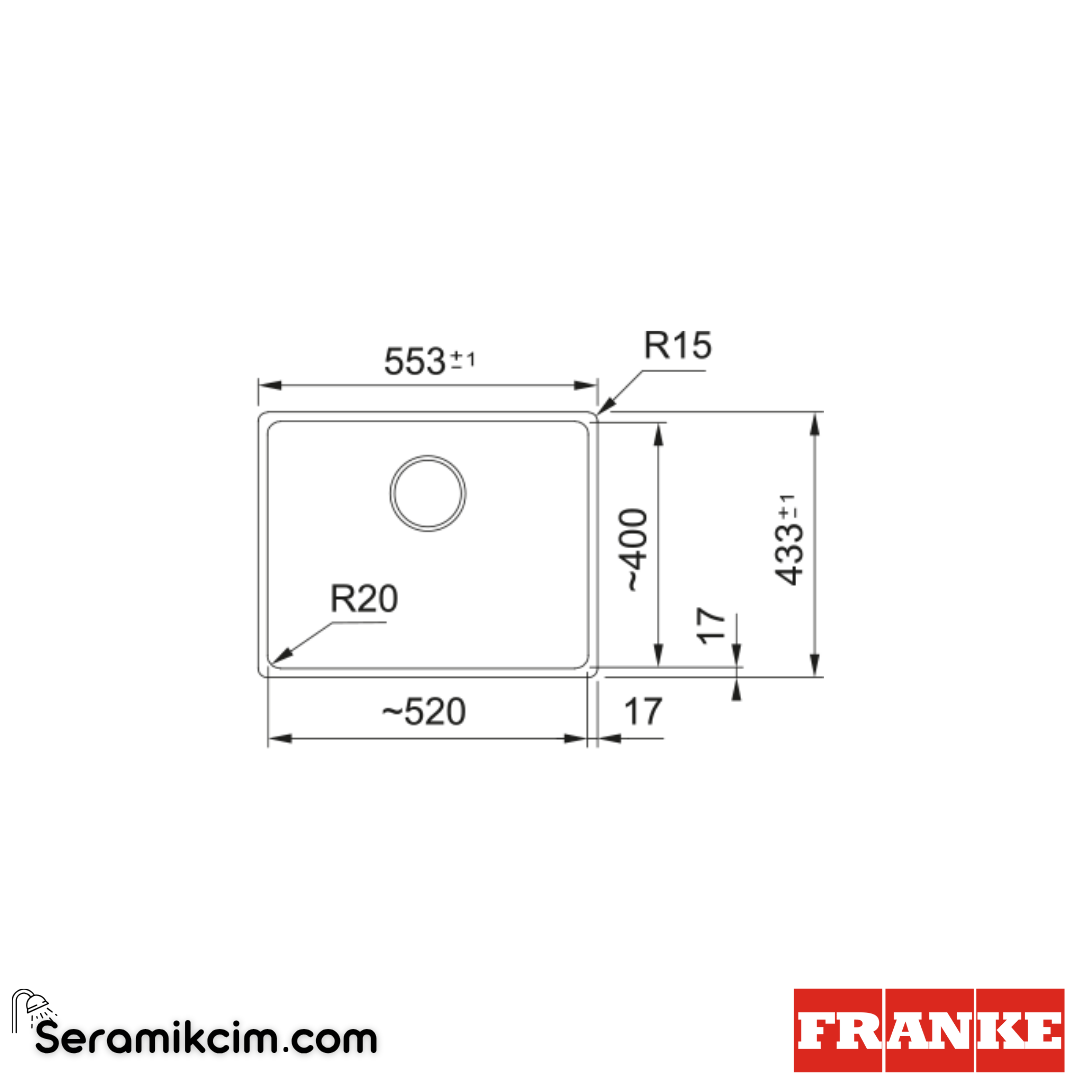 Franke Maris MRG 110-52 Tezgahaltı 1 Gözlü Dikdörtgen 553x433mm Granit Eviye Avena 125.0688.489