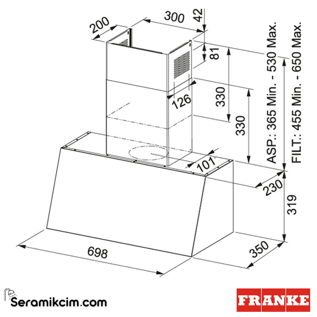 Franke Trendline Plus OY 70 698x350mm Duvar Tipi Renkli Davlumbaz Oyster 321.0536.201 - 321.0536.201