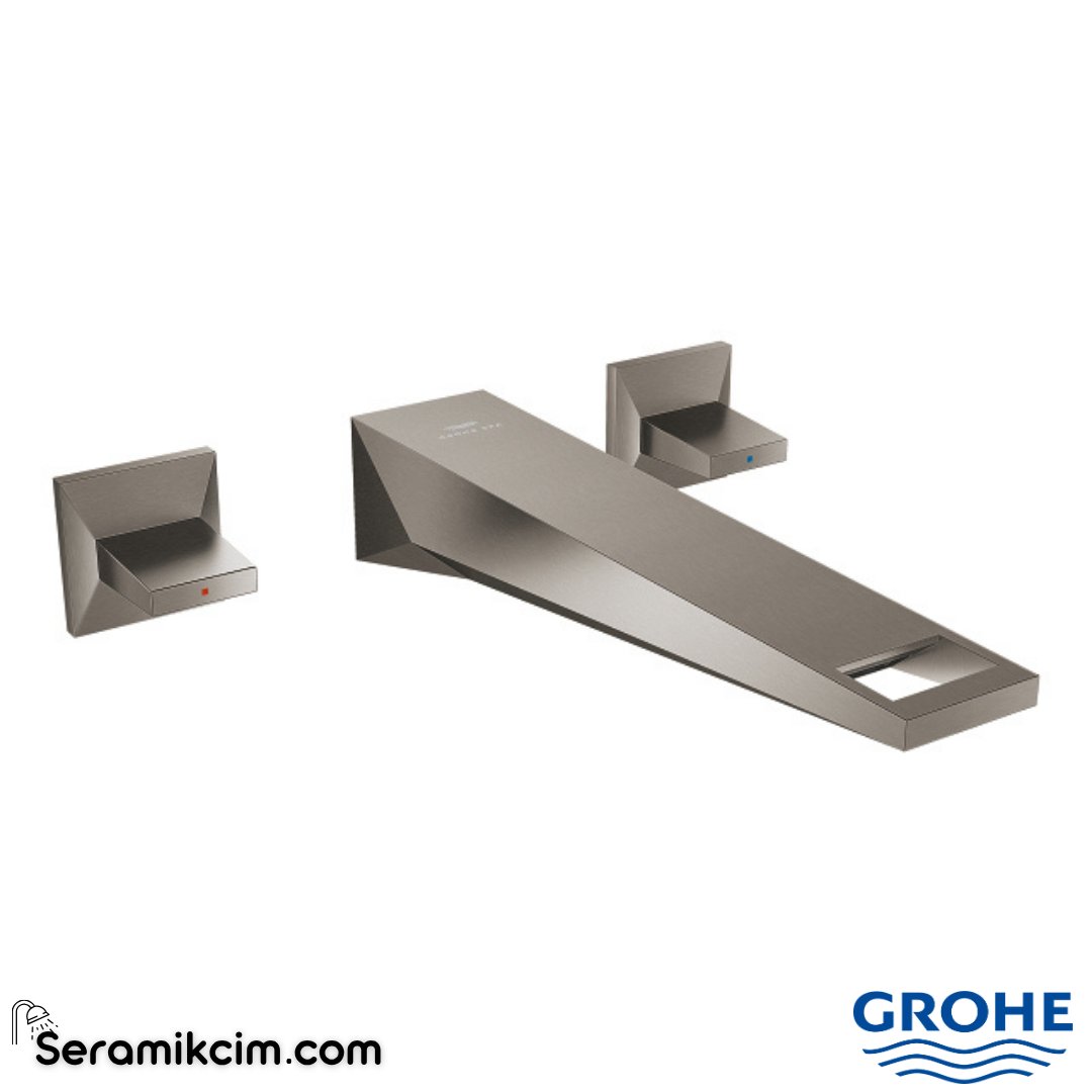 Grohe Allure Brilliant L-Boy, 3 Delikli Duvardan Ankastre Lavabo Bataryası (Sıva Üstü Grubu), Fırçalı Sert Grafit 20629AL0 - 20629AL0