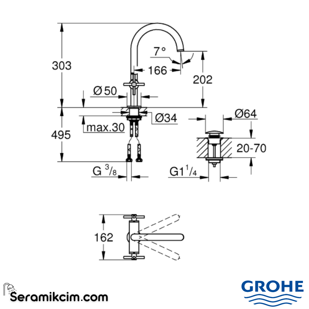 Grohe Atrio Yüksek Lavabo Bataryası (L-Boy), Paslanmaz Çelik 21144DC0 - 21144DC0