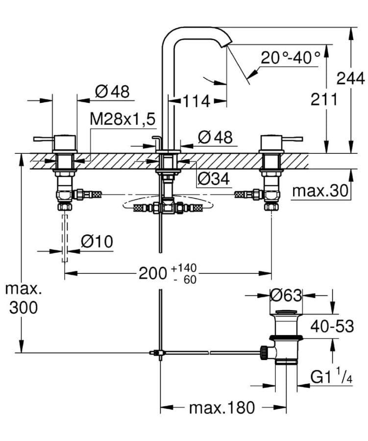 Grohe Essence New 3 Delikli Lavabo Ankastre Bataryası Sifon Kumandalı 20299001 - 20299001