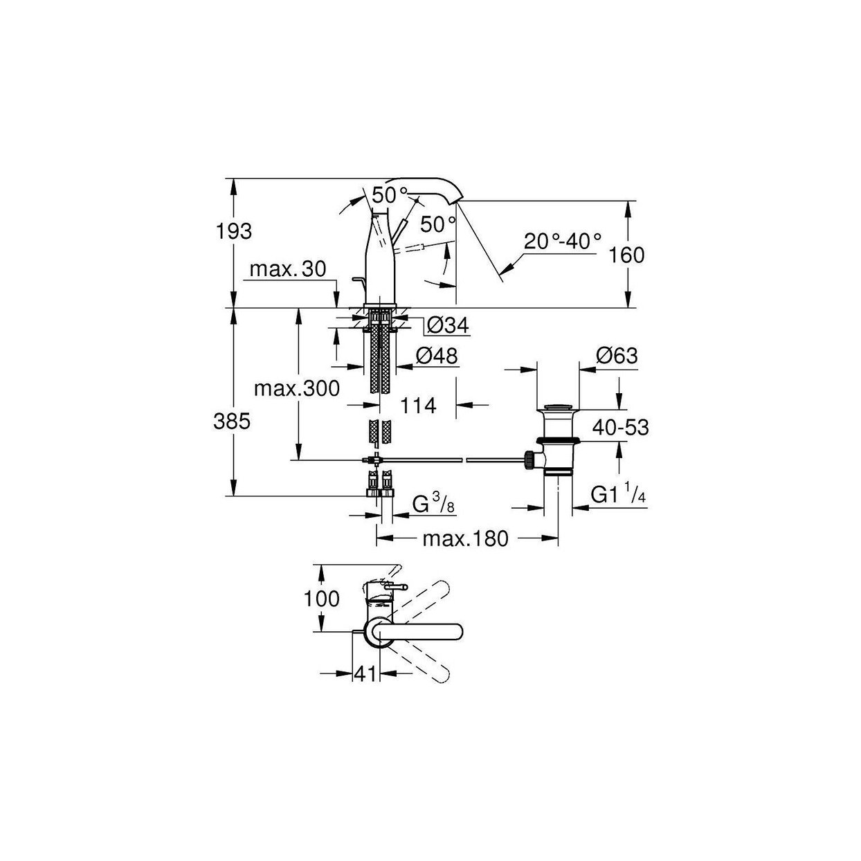Grohe Essence New Lavabo Bataryası, Sifon Kumandalı, Bakır Fırçalı Yüzey