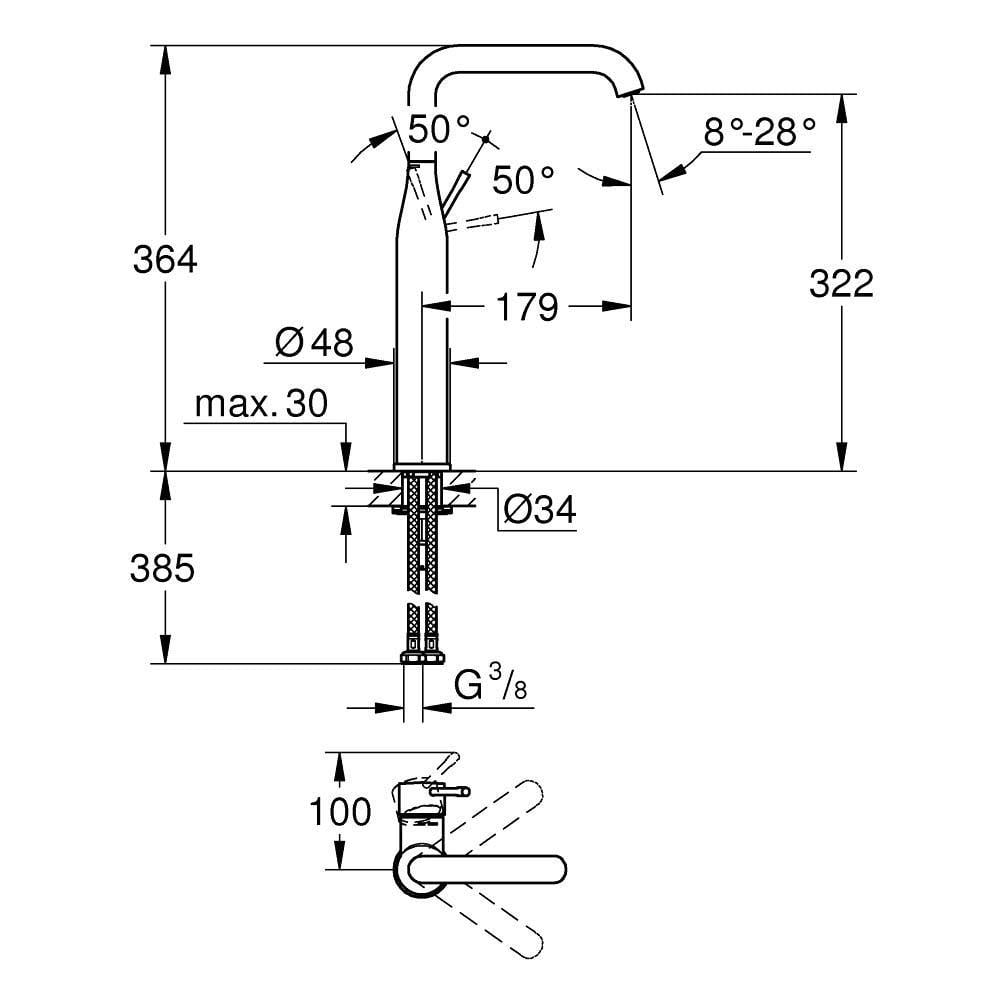Grohe Essence New Tezgah Üstü Lavabo Bataryası, Altın
