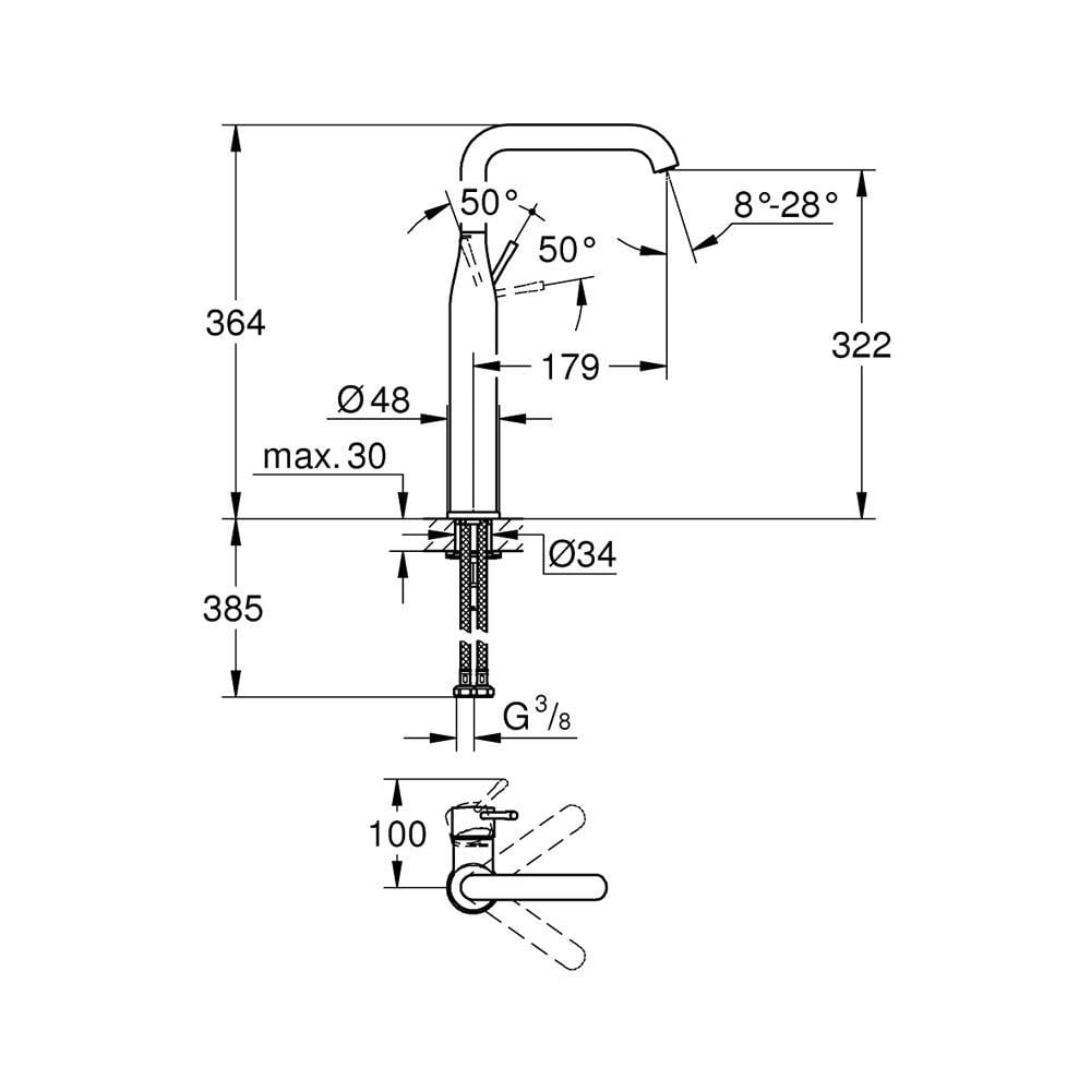 Grohe Essence New Tezgah Üstü Lavabo Bataryası, Fırçalı Bakır