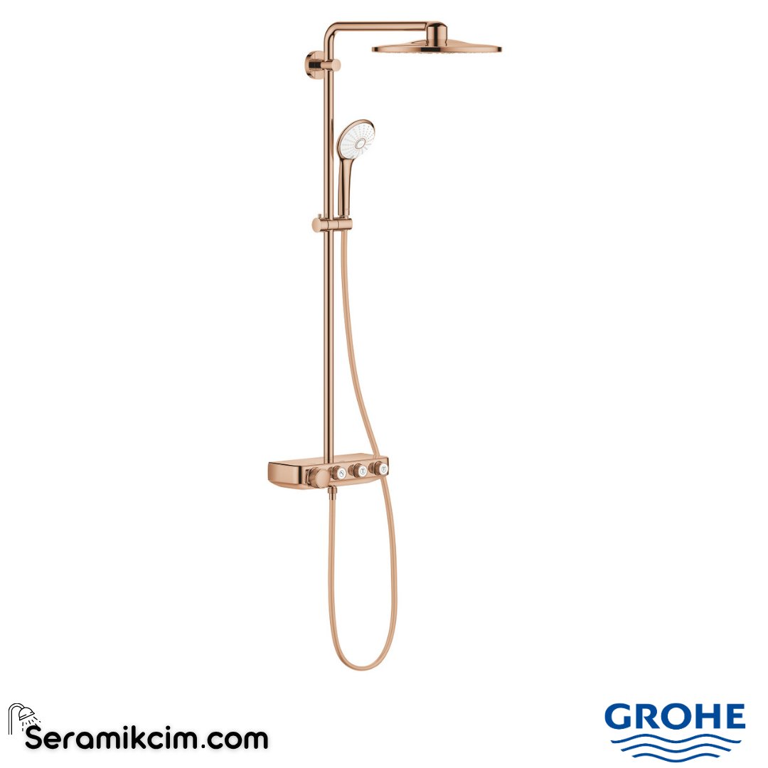 Grohe Euphoria SmartControl 310 Duo Duş Sistemi, Duvara Monte, Termostatik Bataryalı Duş Kolonu, Parlak Bakır 26507DA0