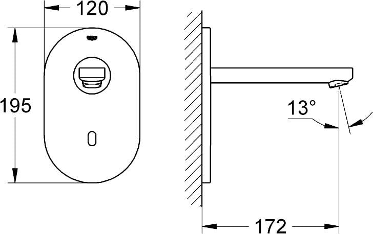 Grohe Eurosmart Cosmopolitan E Ankastre Fotoselli Lavabo Bataryası, Tek Su Girişli (Sıva Üstü Grubu), Paslanmaz Çelik