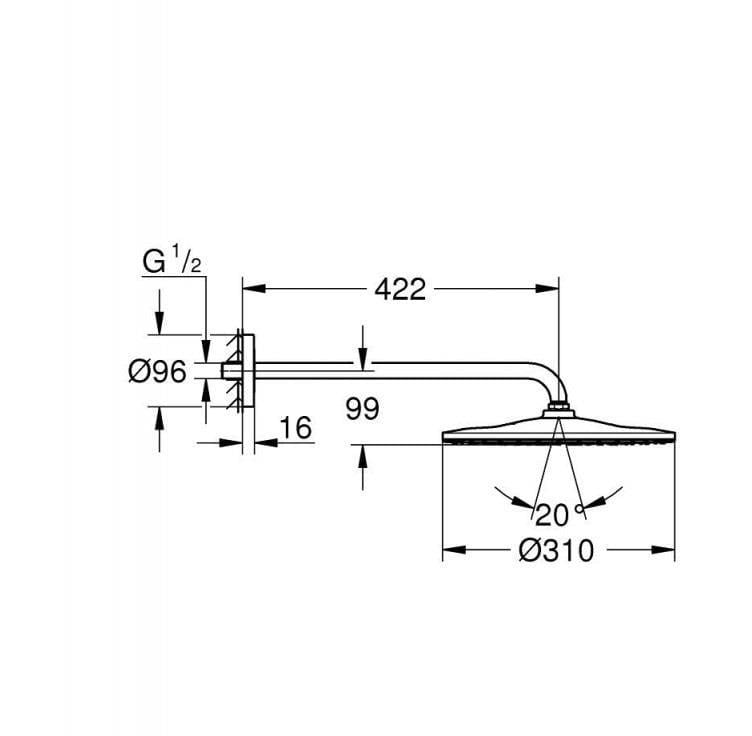 Grohe Rainshower Mono 310 Tepe Duşu Seti, 31 cm, Mat Siyah - 22121KF0