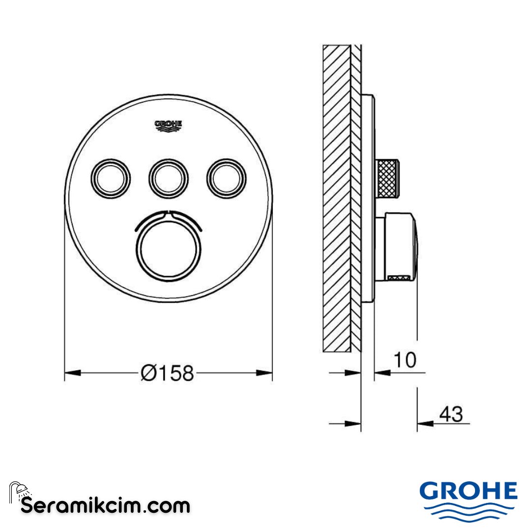 Grohe SmartControl Akış Kontrollü Ankastre Banyo Bataryası (3 Yollu Sıva Üstü Grubu) 29146000 - 29146000