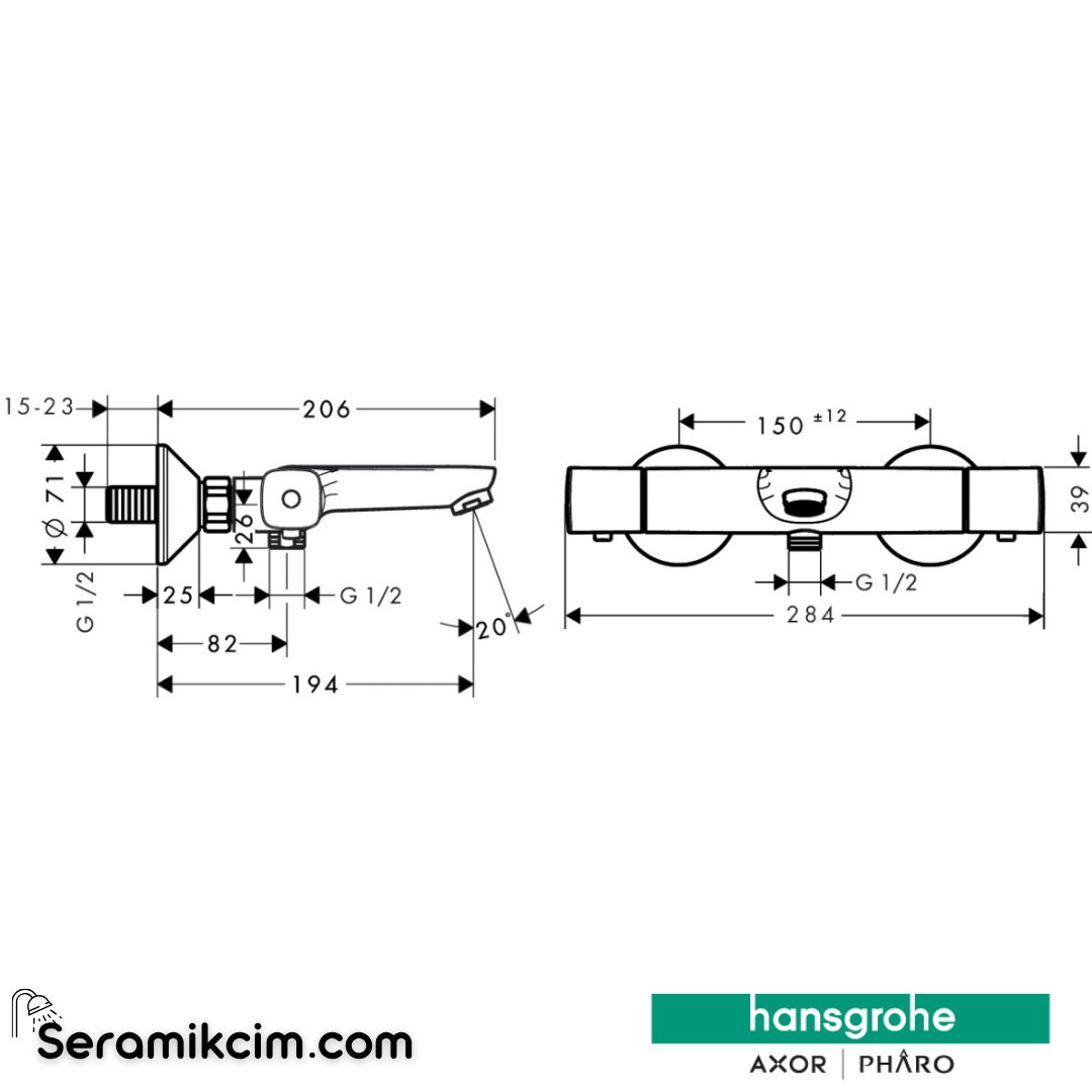 Hansgrohe Ecosmart Termostatik Banyo Bataryası Aplike Krom 13123000