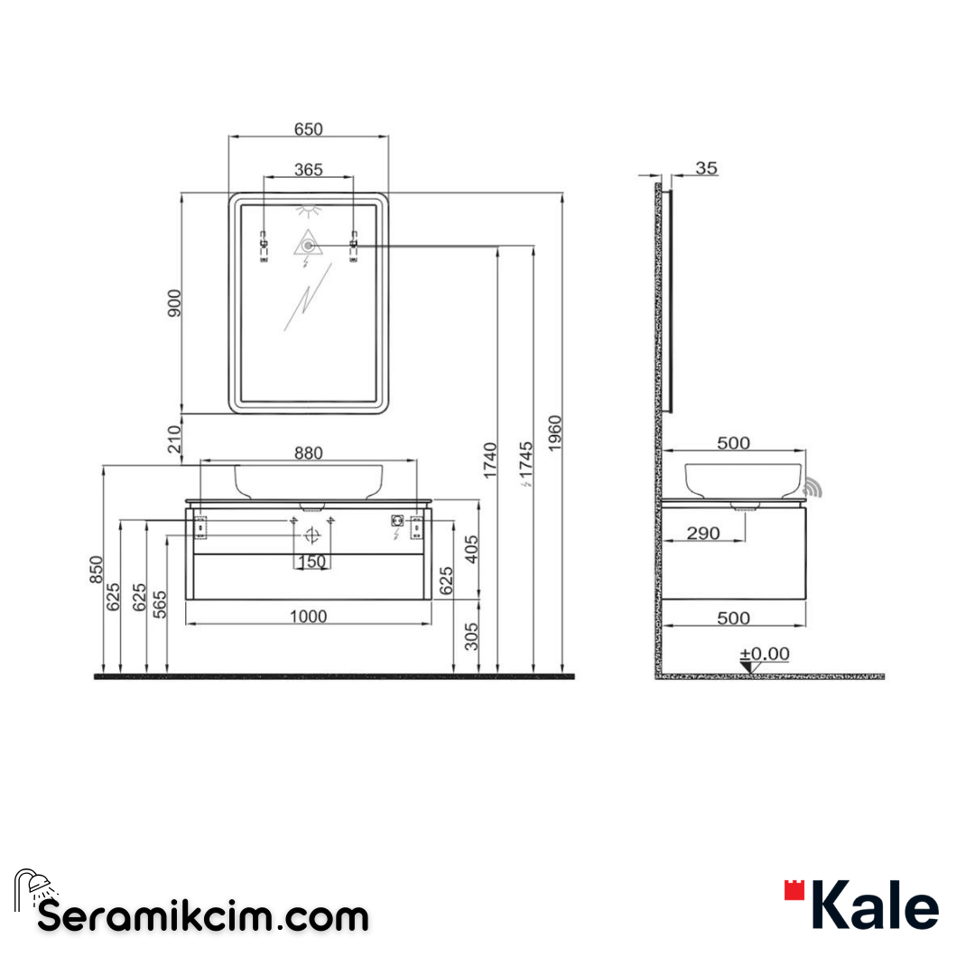 Kale Banyo Lotus 100Cm Dikdörtgen Çanak Lvb+Ayna Set Mat Gri/Antrasit Tezgah - 610100201424