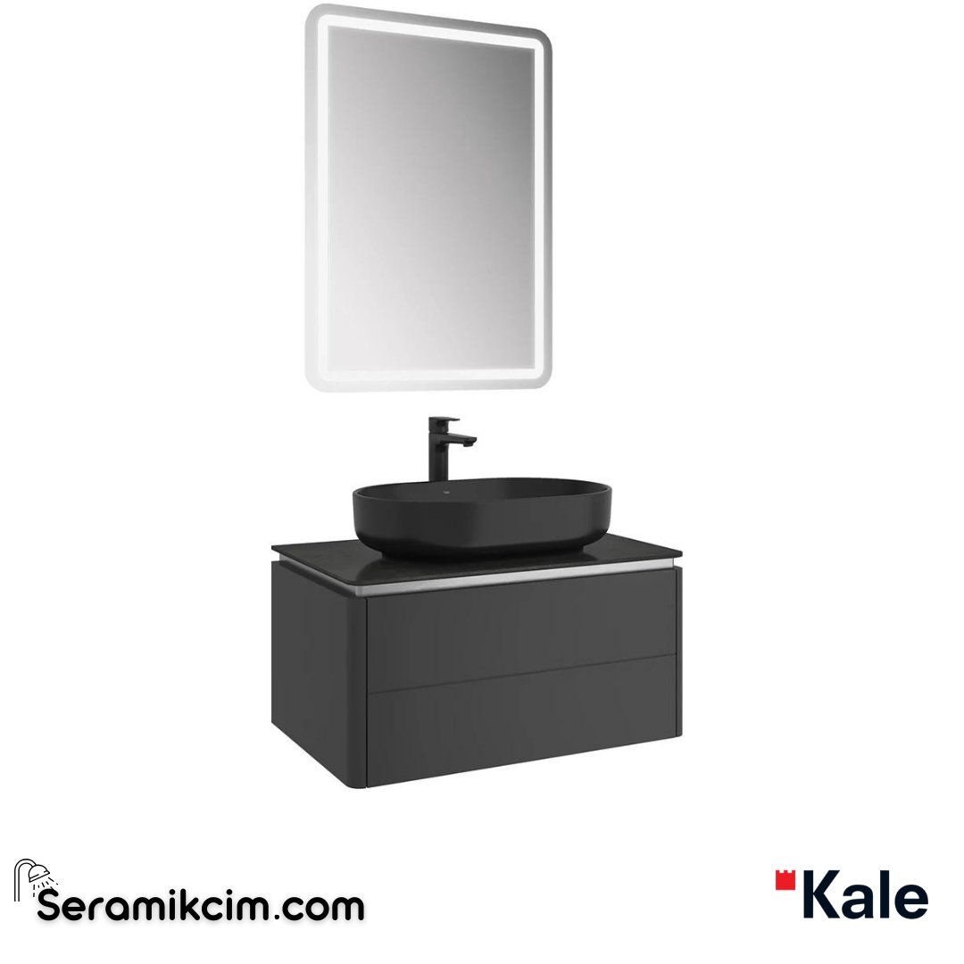 Kale Banyo Lotus 80Cm Oval Çanak Lvb+Ayna Set Mat Siyah/Antrasit Tezgah - 610100201422