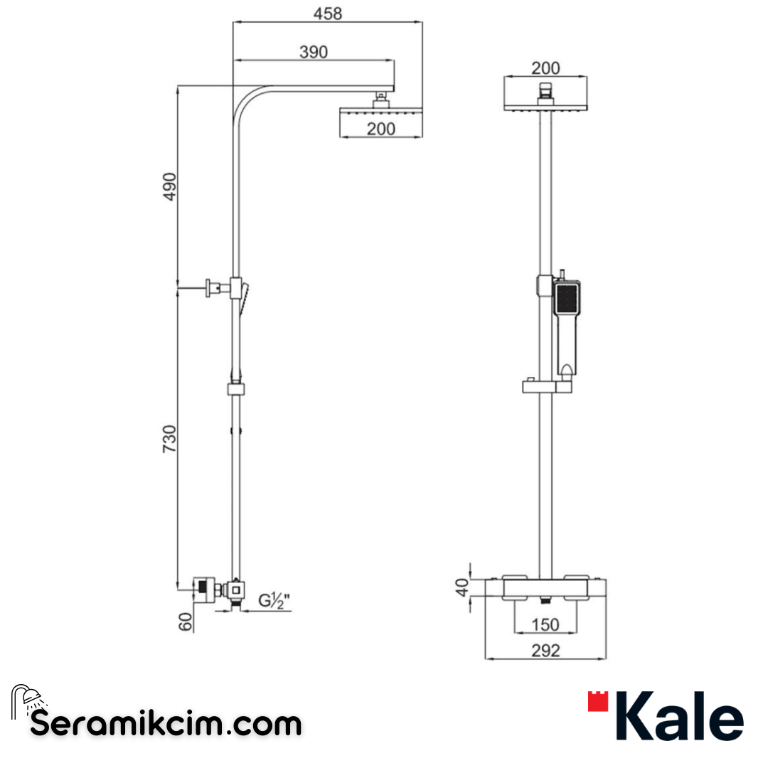 Kale Banyo Raın Square Termostatik Duş Barı - 410200505045
