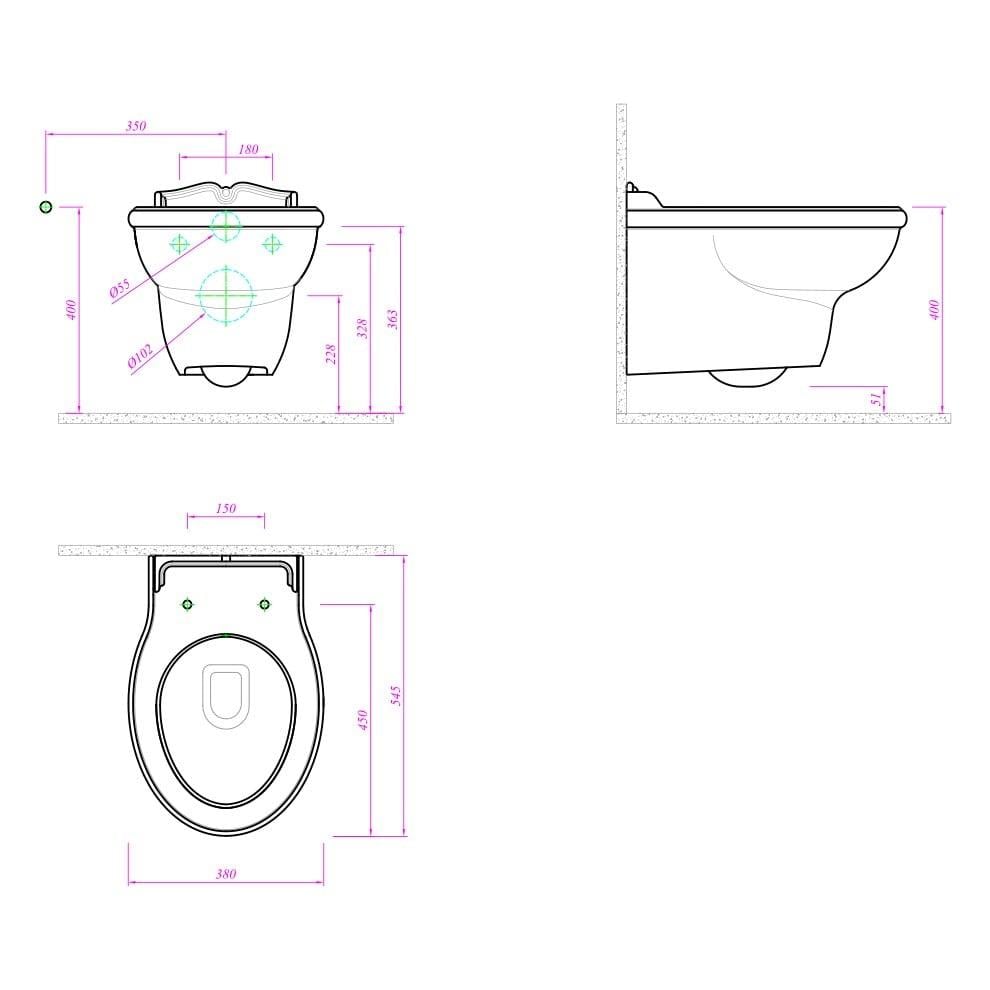 Kale Banyo Victorian Asma Klozet Taharet Delikli - 310200100082