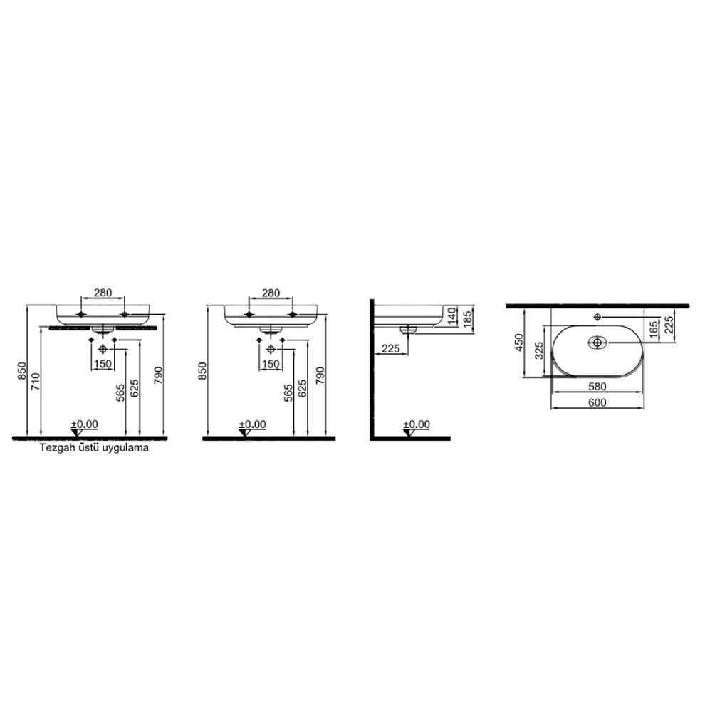 Kale Banyo Zero 2.0 60X45 Oval Lavabo Mat Antrasit Gri - 310200200527
