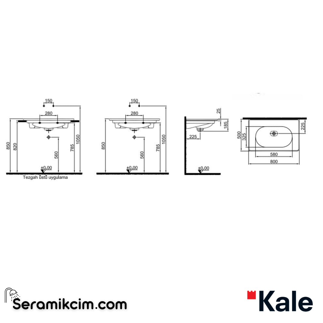 Kale Banyo Zero 2.0 80X50 Etajerli Lavabo Mat İnci - 310200200428