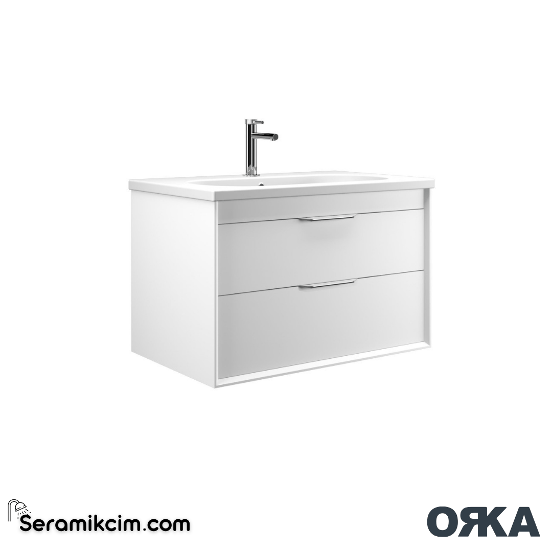 Orka Clay 100cm Çift Çekmeceli Banyo Dolabı Set Beyaz - ORK032.100.01.TKM