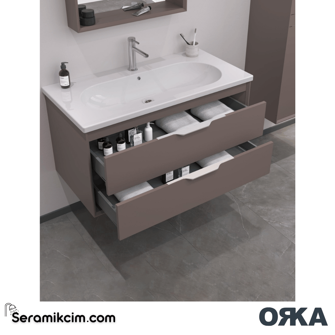 Orka Clay 100cm Çift Çekmeceli Banyo Dolabı Set Beyaz - ORK032.100.01.TKM