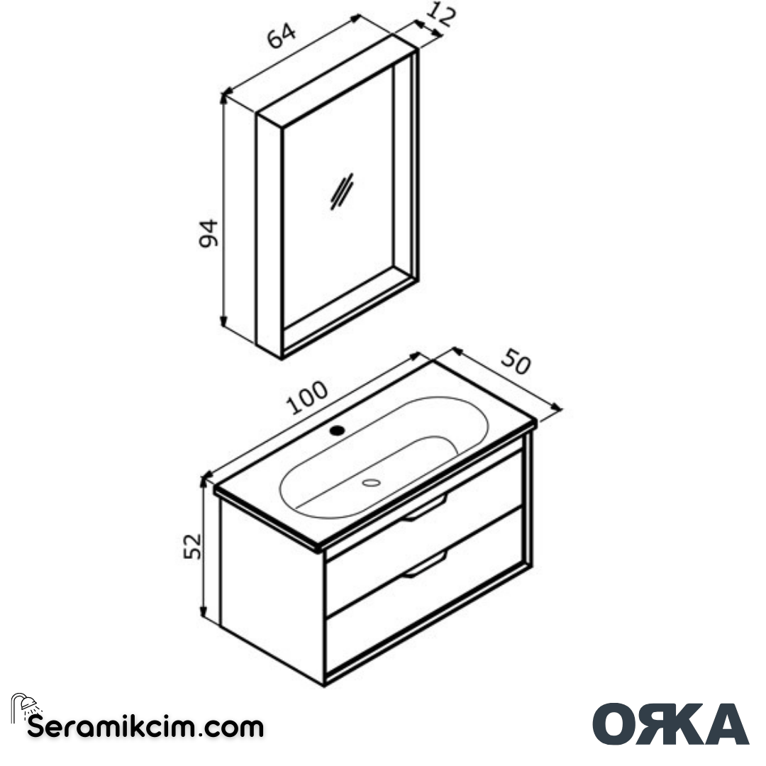 Orka Clay 100cm Çift Çekmeceli Banyo Dolabı Set Toprak - ORK032.100.03.TKM
