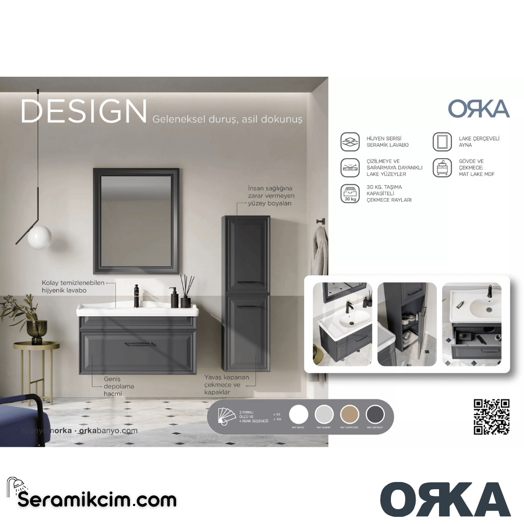 Orka Design 85cm Banyo Dolabı Set Mat Kaşmir - ORK050.85.03.TKM