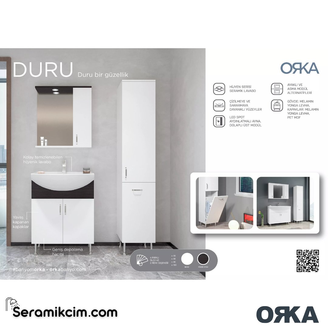 Orka Duru 80cm Ayaklı Banyo Dolabı Set Beyaz - ORK054.80.01.TKM