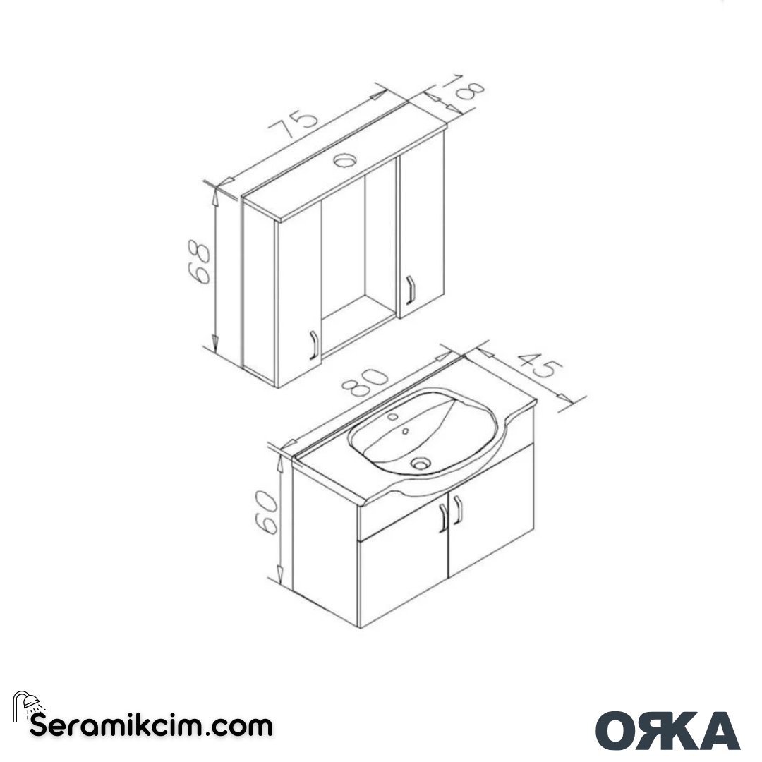 Orka Duru 80cm Ayaklı Banyo Dolabı Set Beyaz - ORK054.80.01.TKM