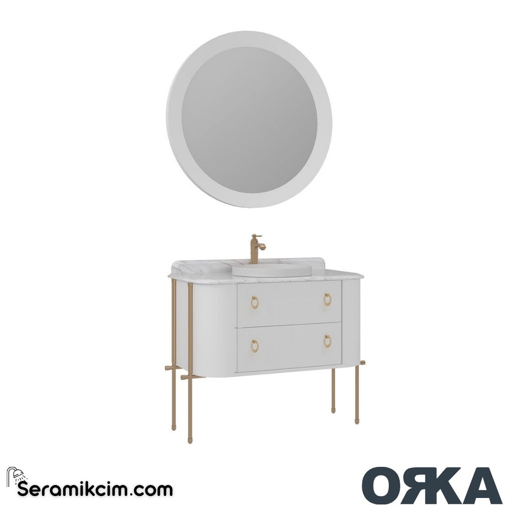 Orka Felice 107cm Banyo Dolabı Set Altın Metal Ayaklı Mat Beyaz - ORK07.107.02.TKM
