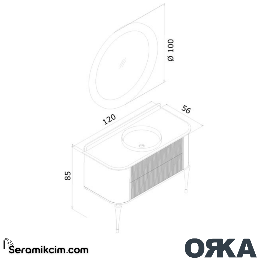 Orka Felice 120cm Banyo Dolabı Set Altın Ahşap Ayaklı Mat Pudra - ORK070.120.04.TKM