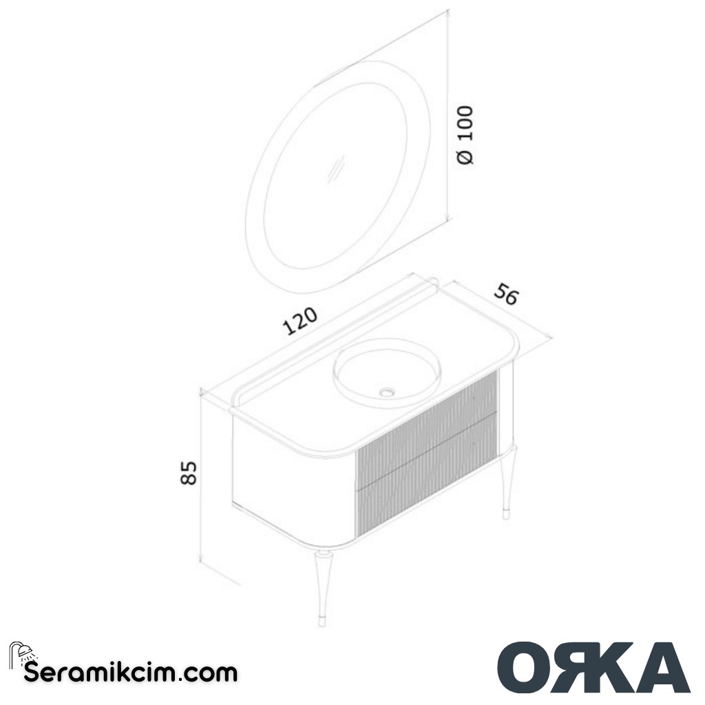 Orka Felice 120cm Banyo Dolabı Set Krom Ahşap Ayaklı Mat Pudra - ORK078.120.04.TKM