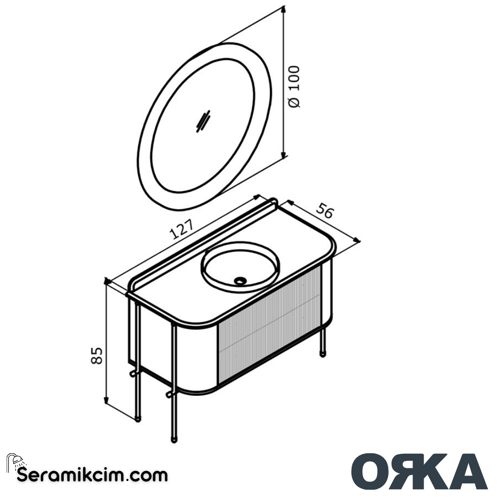 Orka Felice 127cm Banyo Dolabı Set Altın Metal Ayaklı Mat Beyaz - ORK07.127.02.TKM