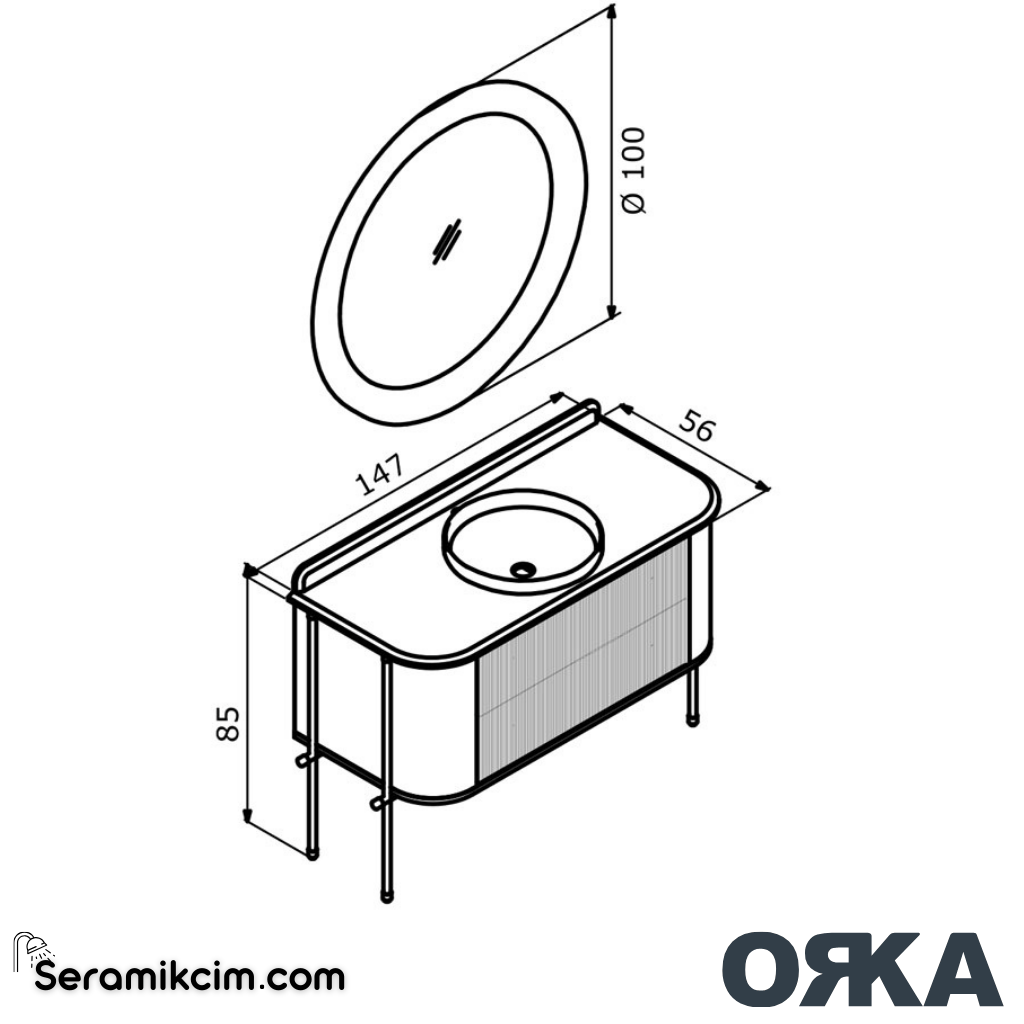 Orka Felice 147cm Banyo Dolabı Set Altın Metal Ayaklı Mat Beyaz - ORK07.147.02.TKM