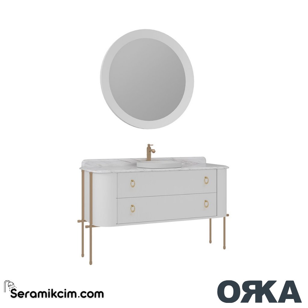 Orka Felice 147cm Banyo Dolabı Set Altın Metal Ayaklı Mat Beyaz - ORK07.147.02.TKM