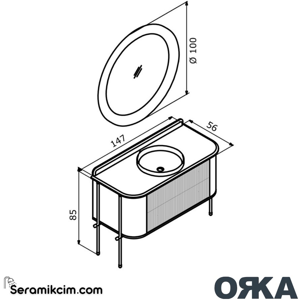 Orka Felice 147cm Banyo Dolabı Set Krom Metal Ayaklı Mat Pudra - ORK077.147.04.TKM