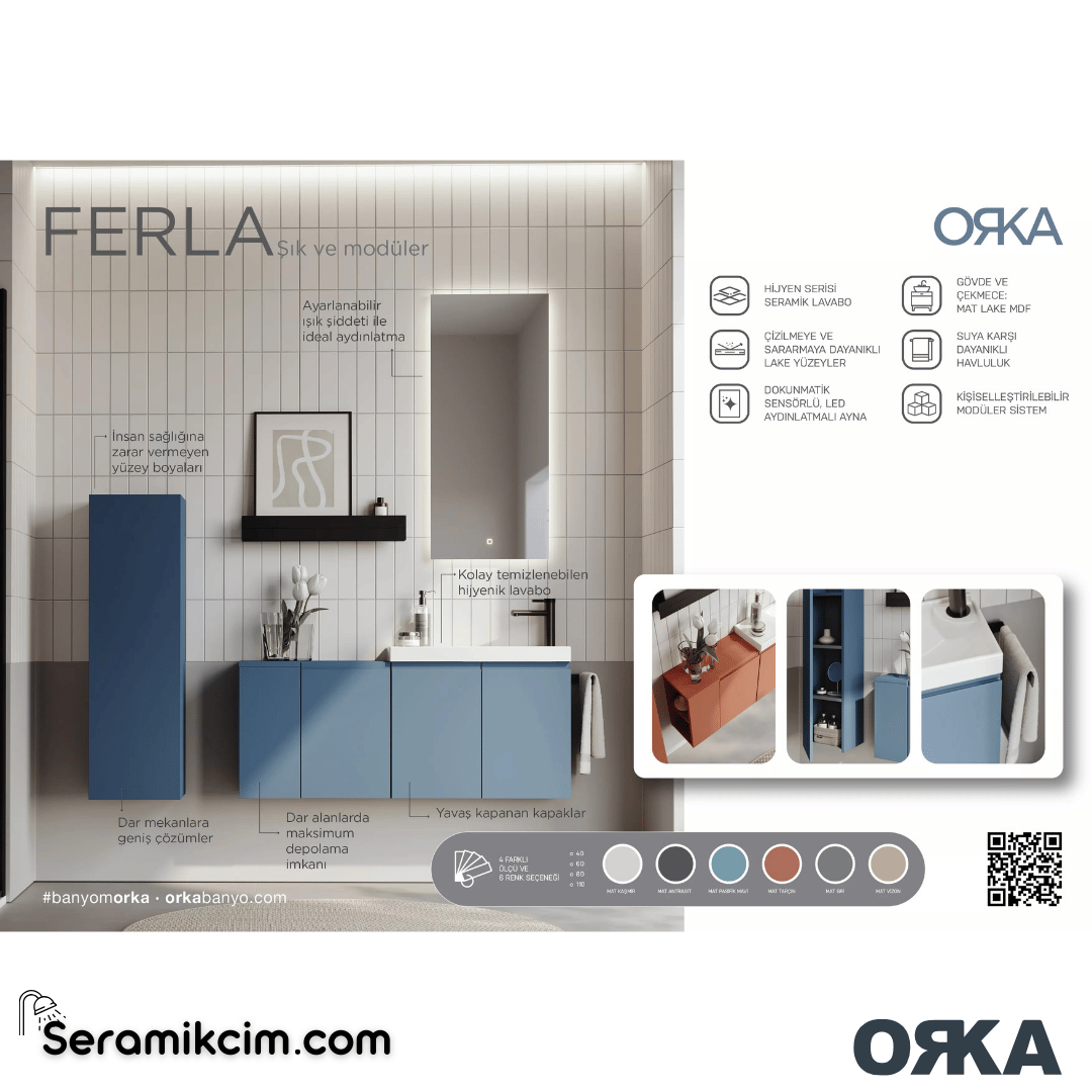 Orka Ferla 30cm Boy Dolabı (Sağ-Sol) Mat Antrasit - ORK.BYD1100