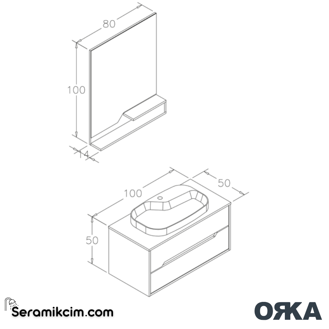 Orka Galia 100cm Banyo Dolabı Set Ella - ORK08.100.02.TKM