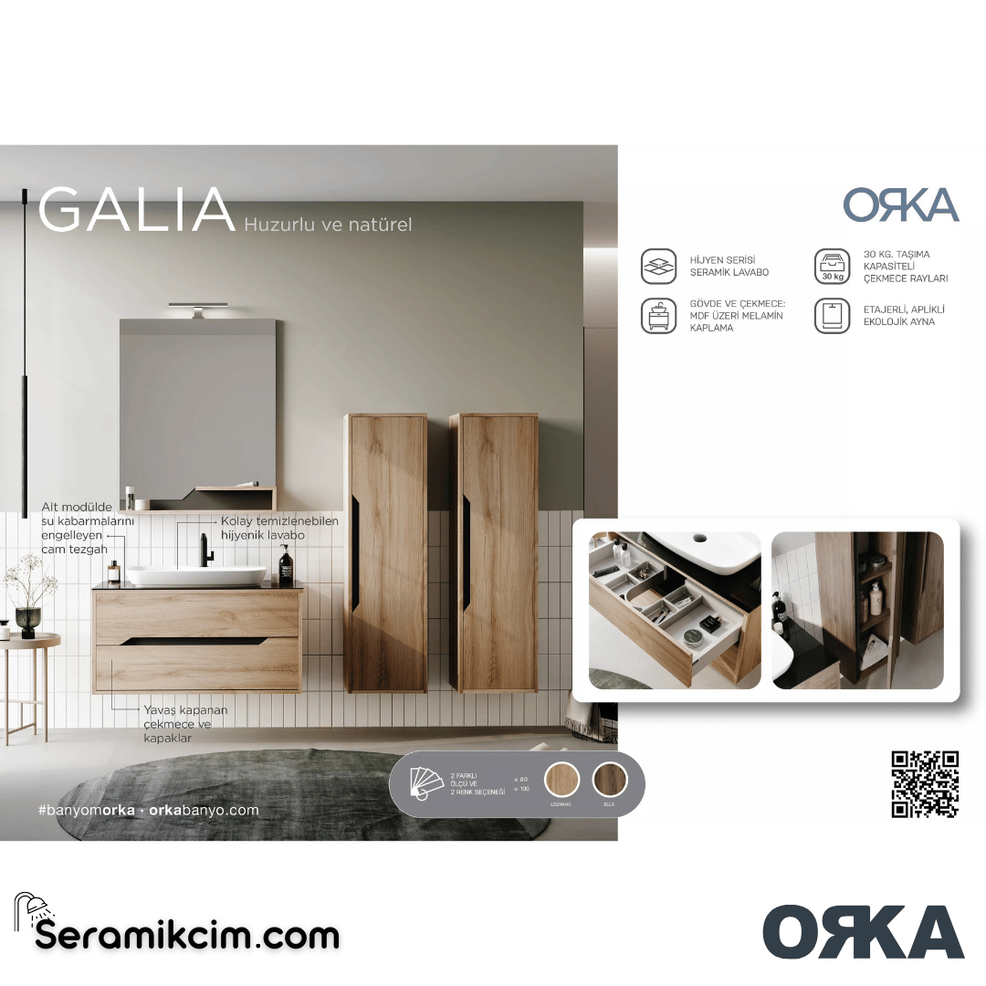 Orka Galia 80cm Banyo Dolabı Set Ella - ORK08.80.02.TKM
