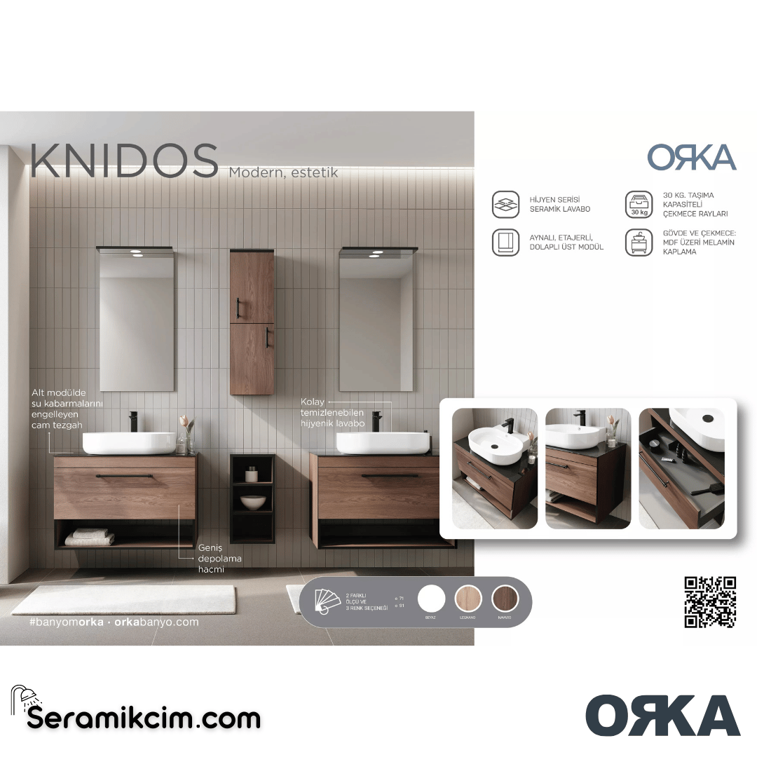 Orka Knidos 70cm Banyo Dolabı Ayna Dolaplı Set Beyaz  - ORK140.70.01.TKM