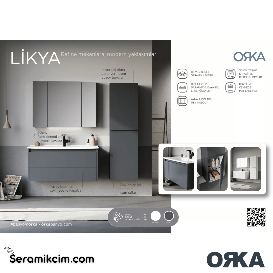 Orka Likya 65cm Banyo Dolabı Set Mat Beyaz - ORK155.65.02.TKM