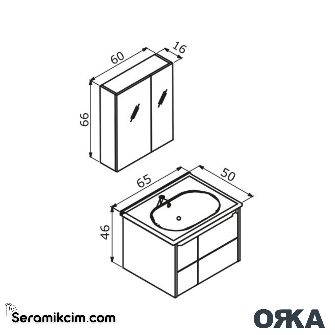 Orka Likya 65cm Banyo Dolabı Set Mat Beyaz - ORK155.65.02.TKM