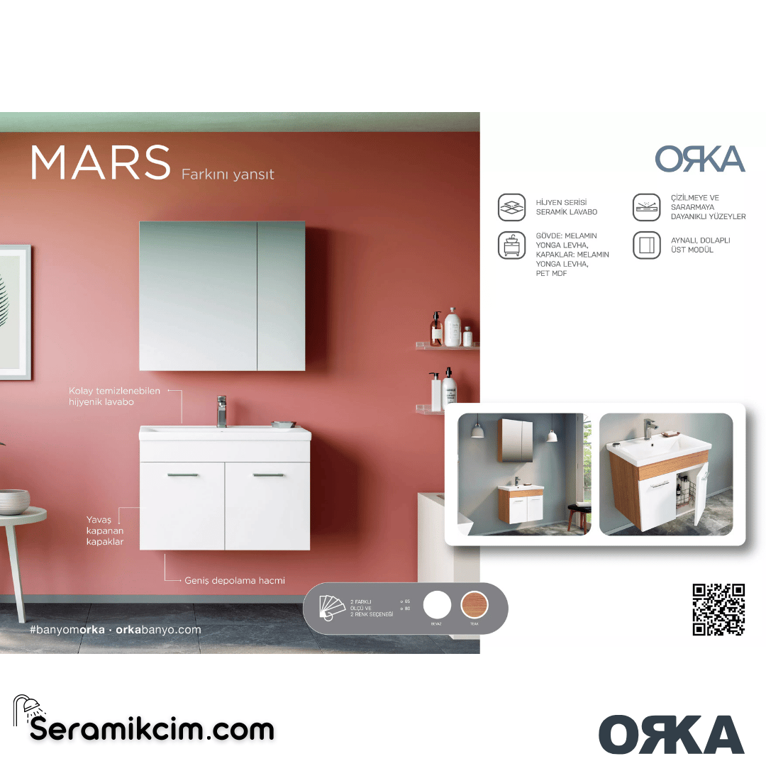 Orka Mars 80cm Banyo Dolabı Set Teak - ORK168.80.02.TKM