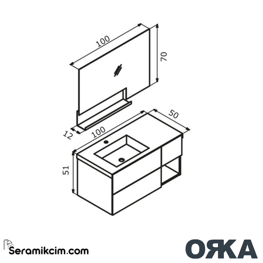 Orka Milano 100cm Banyo Dolabı Set Mat Yeşil - ORK162.100.06.TKM