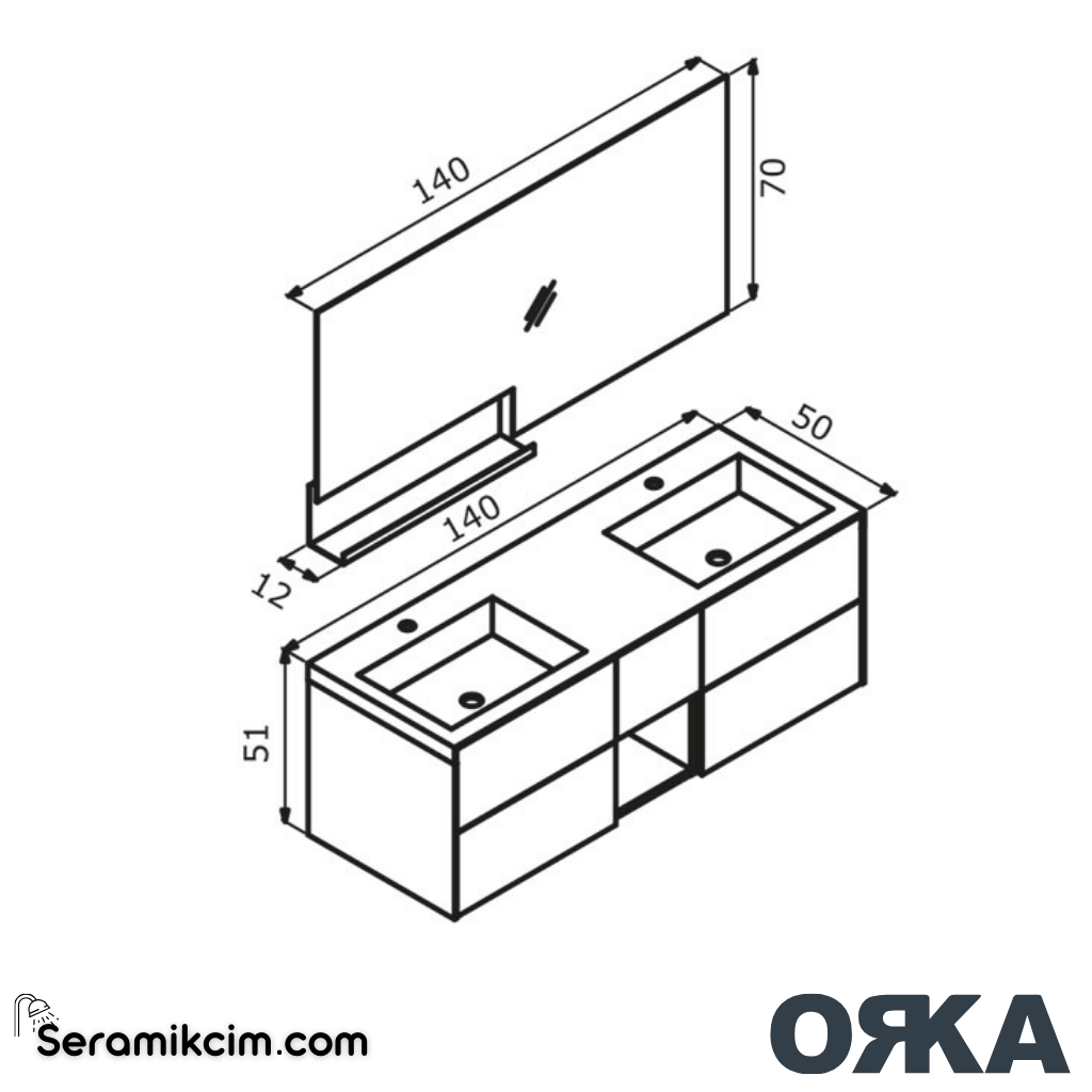 Orka Milano 140cm Banyo Dolabı Set Mat Mavi - ORK162.140.04.TKM