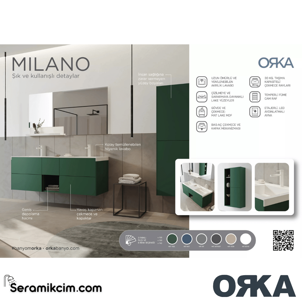 Orka Milano 140cm Banyo Dolabı Set Mat Antrasit - ORK162.140.01.TKM