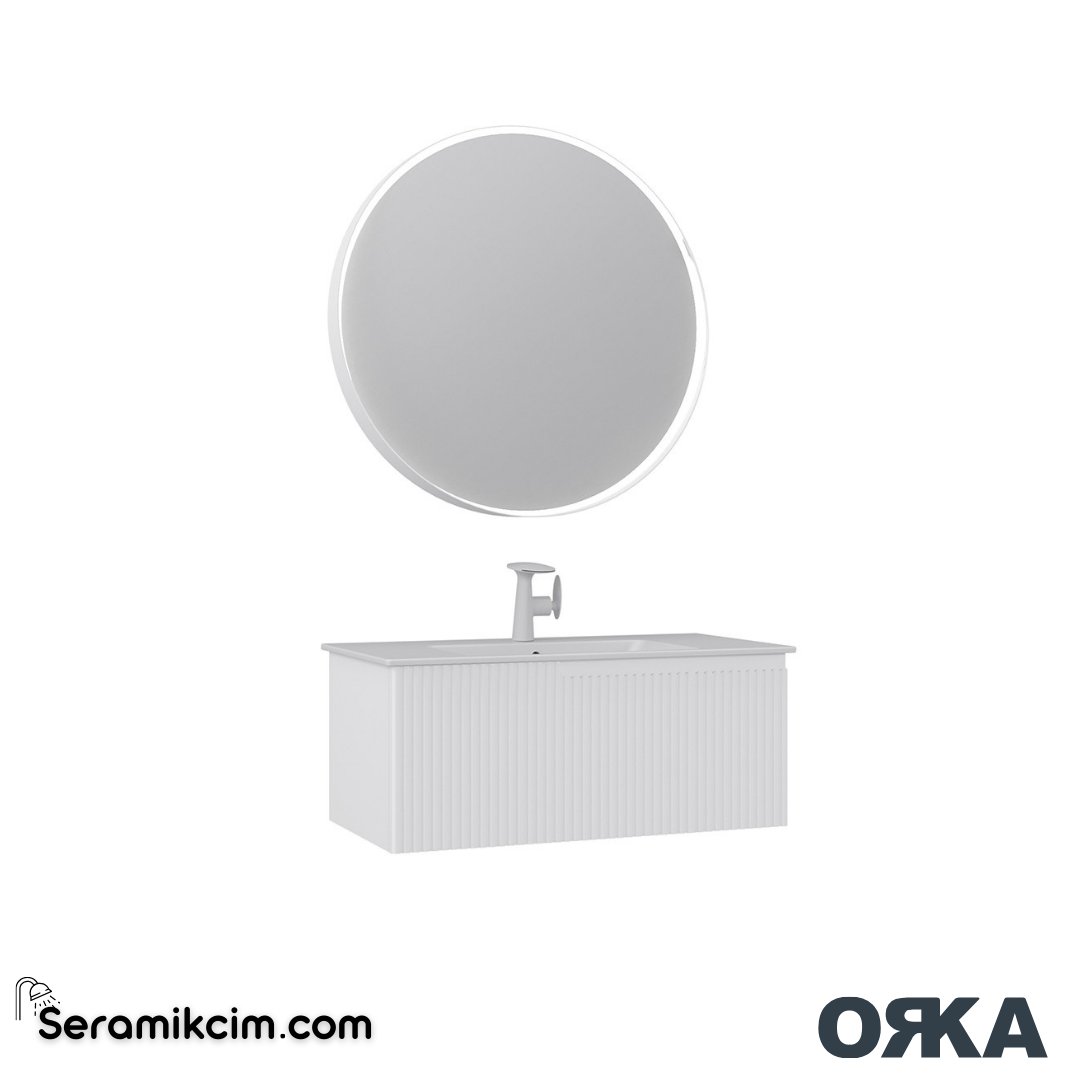 Orka Moonlight 90cm Banyo Dolabı Set Tek Çekmeceli Mat Beyaz - ORK163.90.02.TKM