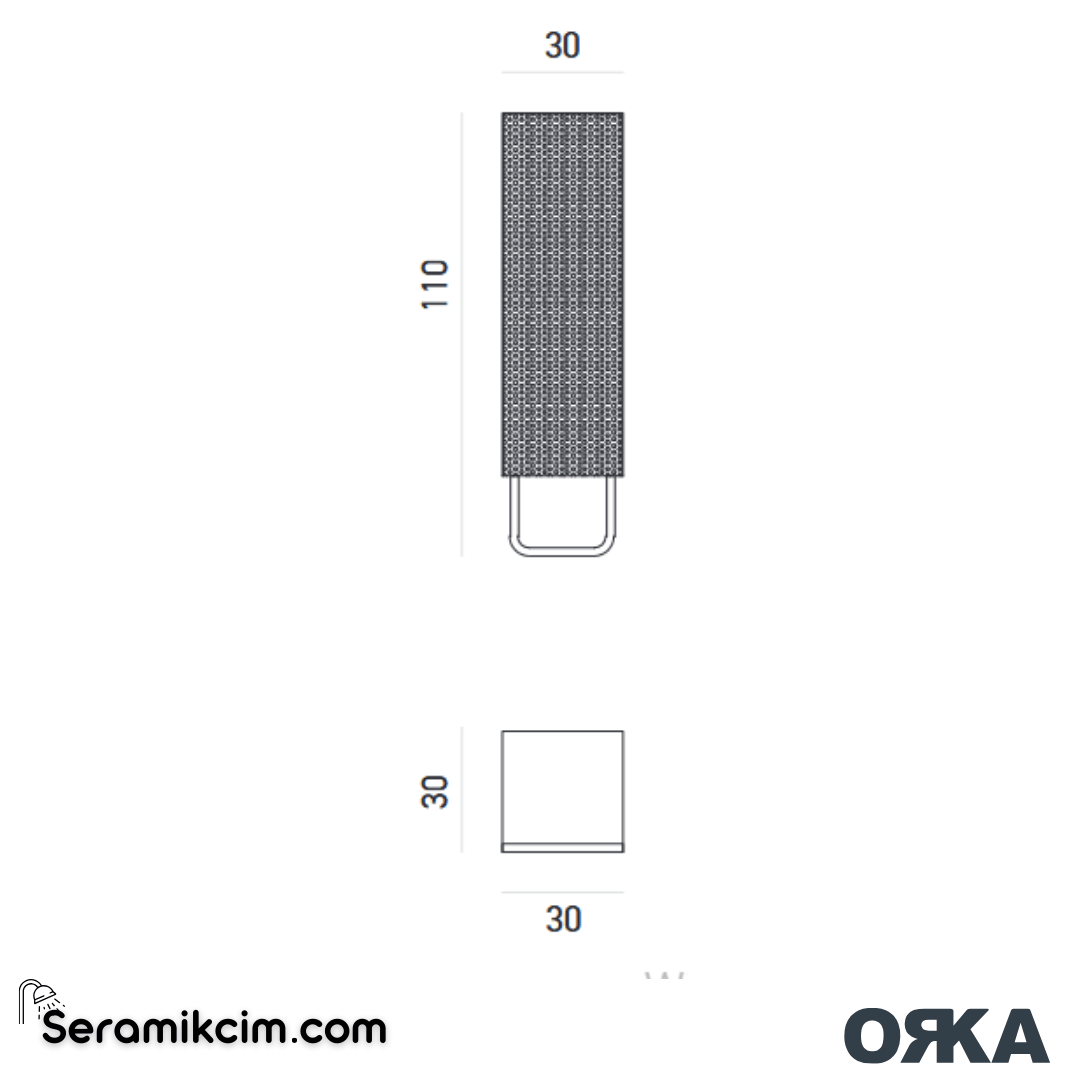 Orka Noto 30cm Kapaklı Havluluklu Boy Dolabı Sağ Mat Siyah - ORK.BYD1222