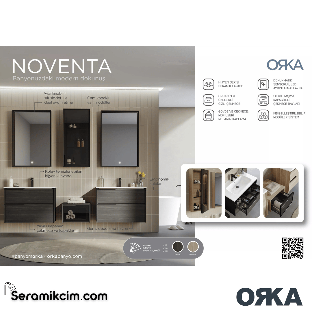 Orka Noventa 100cm Banyo Dolabı Set Cordoba - ORK173.100.02.TKM